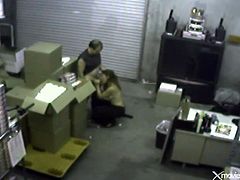 Blowjob in the warehouse caught on security camera
