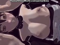 After doing her task around the big house, this sexy and busty hentai maid serve her master in a nasty way by pulling out her tits, spread her legs apart to have her pussy drilled.