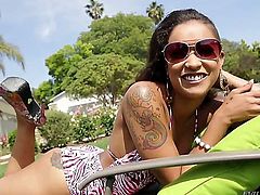 It was a nice sunny day and Skin Diamond was more than willing to take a hard dick up her tight little bum. Before that, she needed to show off a bit for us.