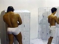Amateur guys get horny in the dressing room. They give each other oral pleasure by sucking each others' cock and fucking hard.