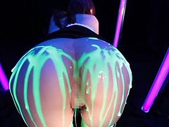 Glamorous Japanese hottie has her ass covered in glow in the dark cream and then has it played with and penetrated.