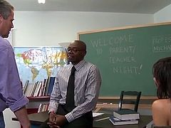 Slutty brunette British nympho gets analfucked by black dude in the college