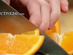 gentle masturbation in the kitchen