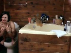 Watch the kinky fetish scene with naughty bitch Belladonna! This horny gal stays absolutely naked in a toilet room before starting to stand in different positions posing.