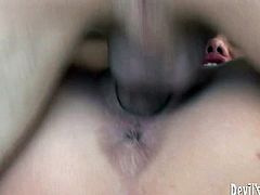 Exotic looking Asian chic gives a blowjob to aroused slim dick before it pounds her silky pussy in missionary style in steamy sex video by Fame Digital.
