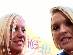 Girls in football t-shirts Krissy Lynn and Mariah Madysinn are gritting their hot and juicy asses oiled up and going to football fun!