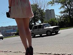 Horny voyeur likes filming hottie in publicc and exposing her sexy lingerie