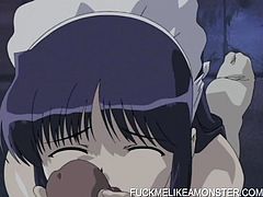 Watch this anime video where a sexy kidnapped maid is eaten out and fucked by a horny guy that seems to be possessed by a demon.