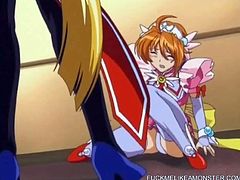 Get a load of this hentai clip where a hot anime babe has her wet pussy fucked by a monster after being undressed by him as well.