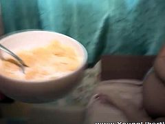 When this guy came home a bit later than usual after an additional lecture and found his gf topless,She was obviously hungry for fuck and he had a big fat dessert in his pants she wanted to taste so he gave her some great pounding topping it all off with a tasty creamy finish she swallowed with no hesitation.Enjoy this hardcore video.