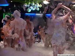 Dirty-minded hot blond and black heads with sweet boobs have fun on the soapy dance floor. But the best delight is surely cunnilingus provided right in the club for reaching multiple orgasm at this hot orgy party.