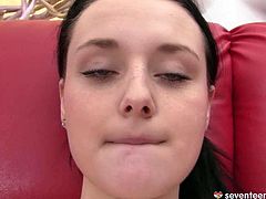 Slutty Russian teen in cheap red lingerie rides a huge sturdy penis in cowgirl style and later oral fucks it skillfully in perverse pov sex video by Club Seventeen.