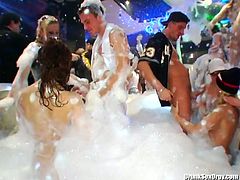 Already naked foamy sluts go nuts while eating each other's juicy cunts