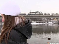 After having a romantic date outdoors in snowy weather, aroused Russian folks head home where they start making out with passion.