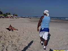 During jugging at the beach, sex hungry black daddy notices a tasty blond mature in seductive tiny bikini. He gets to her to look at her closer in order to lure her to bed in sultry interracial sex video by Reality Kings.