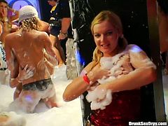 The soapy party is in its pitch. This Tainster sex clip is surely dick hardening and eye catching. Numerous of voluptuous slim gals undress, play with tits, kiss and spoon each other. Pussy eating is also included for reaching orgasm in a flash.