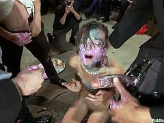 Sweet slim dark-haired girl is playing dirty games with Lorelei Lee, Mark Wood and their friends. The guys torture the cutie and then fuck her nice holes with all kinds of toys.