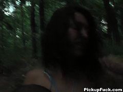 Spoiled brunette hussy cloister with a beefy black dude deep in the forest. She kneels down to oral fuck his penis before he takes her from behind in doggy style in steamy interracial sex video by WTF Pass.