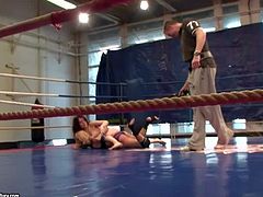 Tiffany Doll and Mandi Dee have a pretty hot and arousing lesbian nude wrestling session in the gym in the wresting ring and enjoy in getting caught on cam