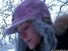 Cute babe Blue Angel enjoys in being in front of the camera and going wild even when shes outside in the snow and enjoying in all the attention she gets