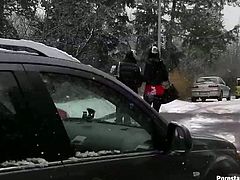 These slim brunettes in jeans and fur coats are already tipsy. They go to the shop, play snowballs and hope to win strong dicks for hot casual sex, cuz it's the only way to warm up on such a cold winter day.