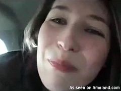 Girl sucks him off and swallows in the car