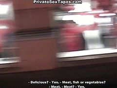 Welcome to enjoy amateur brunette, who's a real pro in giving a solid blowjob for sperm. Ardent slender chick is a bit tipsy and leaves the pub to suck the just met dude's cock in the dark corner.