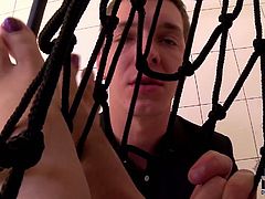 Cum addicted bootylicious brunette is in the white room. She's trapped in huge fishnet and hangs above the floor. Horny dude tickles her fancy and makes her suck his dick passionately for cum. You surely need to see this incredibly hot DDF Network sex clip and jizz in a flash.