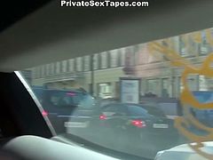 Dirty-minded brunette with pale natural tits is mad about being fed with sperm. Horn-mad slim gal is in the car with her boyfriend. All this bitch needs is to ride and suck his dick. Poking from behind on the back seat won't be the least thing to reach orgasm at once.