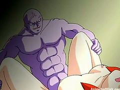 Crazy anime girl pleases a purple-skinned monster with an amazing blowjob. Then the creature slides his anguine manhood into the chick's cunt and fucks it deep and hard.