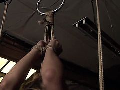 Mandy Bright ties up this sexual and very beautiful busty girl Cindy Hope by thick ropes making her almost absolutely unmovable from it before starting to give punishment.