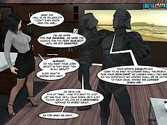 This 3D comic series presents an ebony babe who gets fucked in the ass and a white sexy chick nailed by two guys.