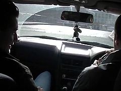 She is random chick on a street that the guy chose for the porn clip. He offered her a ride at home. While on a way she gave him a head gagging.