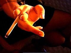 Impressive babe loves smoking while gently finger fucking her wet pussy