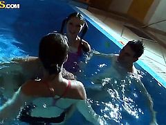 Amazing night in the swimming pool with Angelica, Leonelle Knoxville, Lucka and Mona Lee