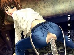 Horny 3D hentai bitch in jeans riding a fucking machine
