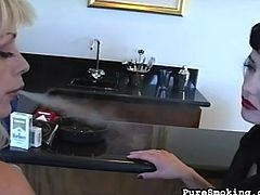 Sexy babes are smoking while teasing one another into playing nasty