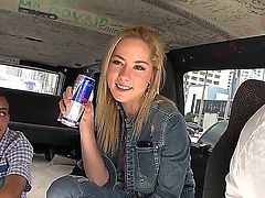 Watch the nice-looking porn action with adorable blonde hottie Layla Leoni. She is getting seduced to have sex in a bang bus and you should check up what she does in ths scene.