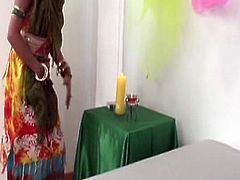 There's no doubt that this Indian brunette is the way too addicted to sperm. Bitchie chick with natural tits gets rid of gown and bows above a long strong cock. She sucks it passionately demonstrate great skills in giving a solid blowjob in Indian Sex Lounge XXX clip.