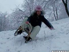 Cute and handsome babe Blue Angel just loves spending her day in the snow and recording all that she does outdoor with her friends and her nice figure as well