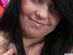 Curvy brunette hussy in steamy purple lingerie sucks a finger of a horny dude before he sticks it into her shaved cunt. Later she inclines to his sturdy penis to give a blowjob in peppering pov sex clip by My Sexy Kittens.