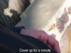 Sexy brunette Katarina cannot resist giving a mind blowing blowjob in public for money