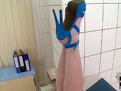 Sophie Lynx is a mouth-watering long legged lady doctor in white nylon pantyhose and blue shoes. She shows off her perfect ultra long legs and bares her small boobies in a playful manner.