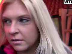 Sexy blondie with nice tits gets her pussy fucked hard in the restroom after hetting pain