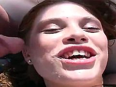 Amateur redhead cutie loves to be double penetrated most of all in life. Now she is feeling one big tool penetrating into her vagina while second shlong enters her mouth.