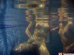 Two perverse Russian sluts get into a pool filled with warm water for steamy lesbian sex session. They stroke their mufs intensively with hands under water in sultry sex video by Seventeen Video.