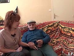 This french old guy puts his horny old cock in hot young girl hands  and seduces her,when she is ready for fuck,one more young studs shows up and joins in the action for hot anal sex.