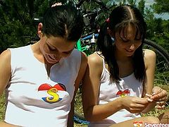 Sporty chick love mount biking. When they reach the top they start having hot teen lesbian sex under the open sky. Hot pussy licking action presented by Seventeen Video.