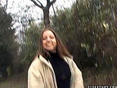Sex greedy dude hooks up a spoiled brunette teen in the street. He lure her home where she sits on her ass with legs wide open getting her cunt fingered by him.