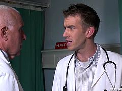 Here two naughty doctors are entertaining us by showing some wild love. This brunette bitch has got huge boobs and sexy thighs. After undressing she is holding her man's big dick in her hand and sucking it really hard. Then he is starting to fuck her like a real dawg from behind. Watch and enjoy!